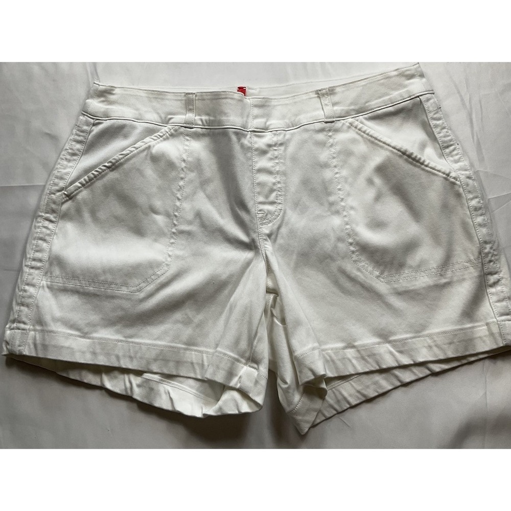 Spanx Size XL Twill Pull On Shorts  White 5" Tummy Control Pockets Stretch 54